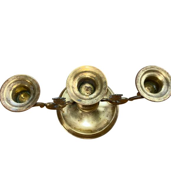 Vintage ornate Aztec brass three-arm candelabra boho Hollywood - Picture 5 of 11